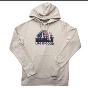 Life is Good Men’s American Flag Logo Hoodie Beige Size Large